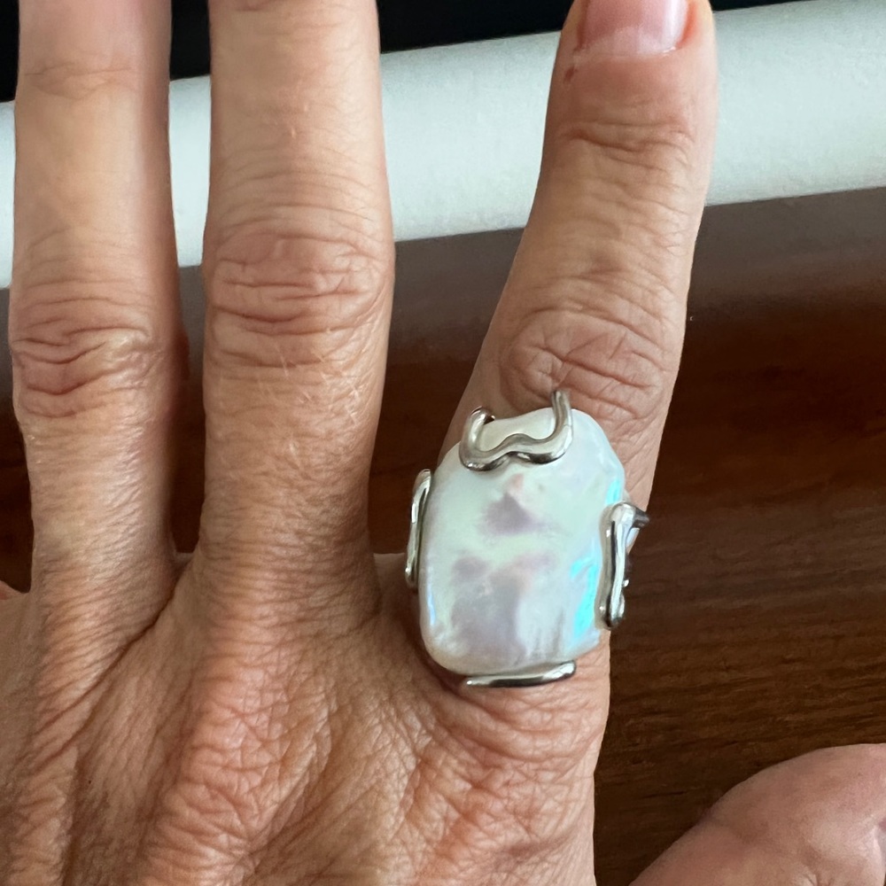 Adjustable Silver and Pearl Ring